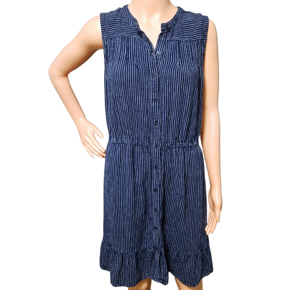 Universal Thread Navy Blue & White Striped Sleeveless Dress Elastic Waist MEDIUM